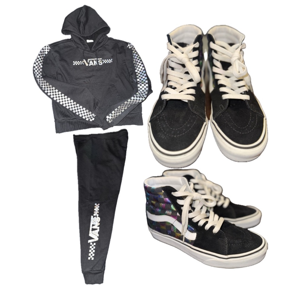 Vans Black and White Checkered sweatsuit and Sneakers